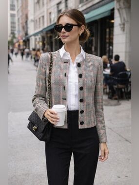 Talbots Houndstooth Cropped Blazer Jacket Preppy Chic Size 6